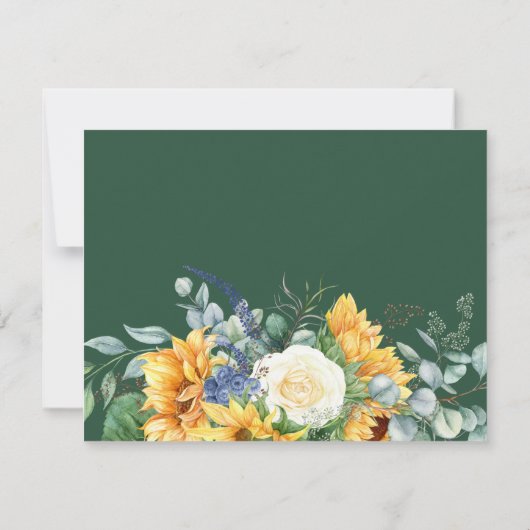 青いヒマワリの緑のパーソナライズされたフローラ ノートカード (裏面)