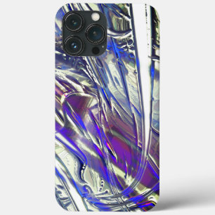 青いヒュームの下の銀色のテクスチャの引っ掻きトレース iPhone 13 PRO MAXケース