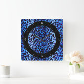 青いヒョウのアニマルプリント スクエア壁時計 (ホーム)