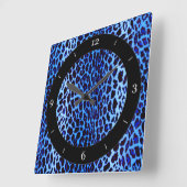 青いヒョウのアニマルプリント スクエア壁時計 (傾斜)