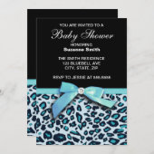 青いヒョウのプリントの男の子のベビーシャワーの招待 招待状 (正面/裏面)