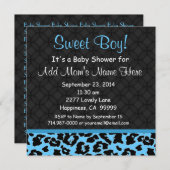 青いヒョウのプリントの男の子のベビーシャワーB451 招待状 (正面/裏面)