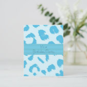 青いヒョウの毛皮模様の誕生日パーティー招待状 招待状 (スタンド正面)