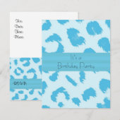 青いヒョウの毛皮模様の誕生日パーティー招待状 招待状 (正面/裏面)