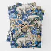 青いビクトリアンクリスマスコラージュ ラッピングペーパーシート (インサイチュ)