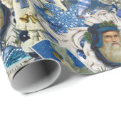 青いビクトリアンクリスマスコラージュ ラッピングペーパー (ロールコーナー)