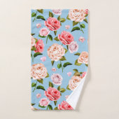 青いビクトリアン背景のバラ バスタオルセット (ハンドタオル)