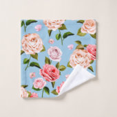 青いビクトリアン背景のバラ バスタオルセット (ウォッシュタオル)