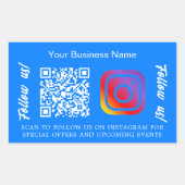 青いビジネス名qrコードInstagram 長方形シール (正面)