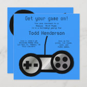 青いビデオゲームパーティーの招待状 招待状 (正面/裏面)