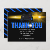 青いビデオゲームパーティー感謝カード サンキューカード (正面/裏面)