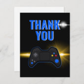 青いビデオゲームパーティー サンキューカード (正面/裏面)