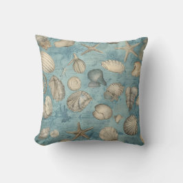 青いビンテージの貝殻　美しい クッション