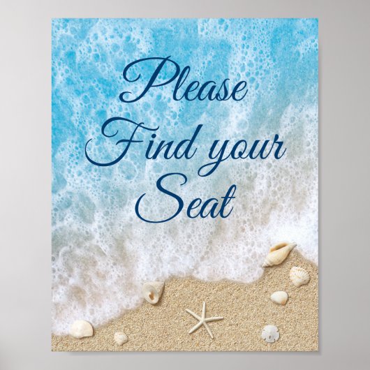 青いビーチの波がデザインされた席へどうぞ ポスター (正面)