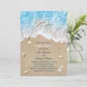 青いビーチの波とヒトデのカップルのシャワー 招待状 (スタンド正面)