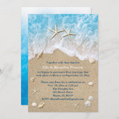 青いビーチの波とヒトデの結婚式後 招待状 (正面/裏面)