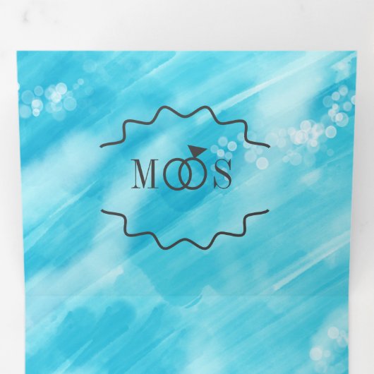 青いビーチの波と砂のぼけ光 三つ折り招待状 (内部最初)