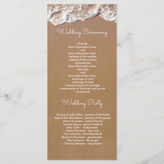 青いビーチの波と砂の結婚式 プログラム (裏面)