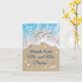 青いビーチの波及びヒトデの写真のサンキューカード カード (黄色い花)