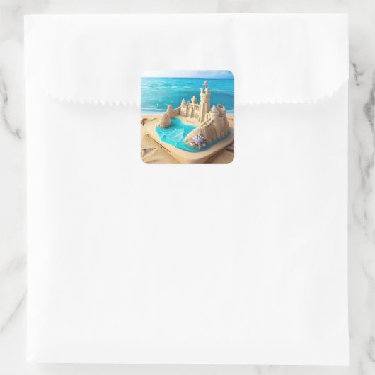 青いビーチの砂城とかわいらし砂 スクエアシール (バッグ)
