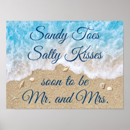 青いビーチウェーブサンディ足指Saltyキスポスター ポスター