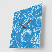 青いビーチパターン スクエア壁時計 (傾斜)