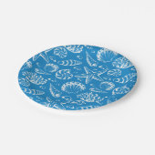 青いビーチパターン ペーパープレート (アングル)