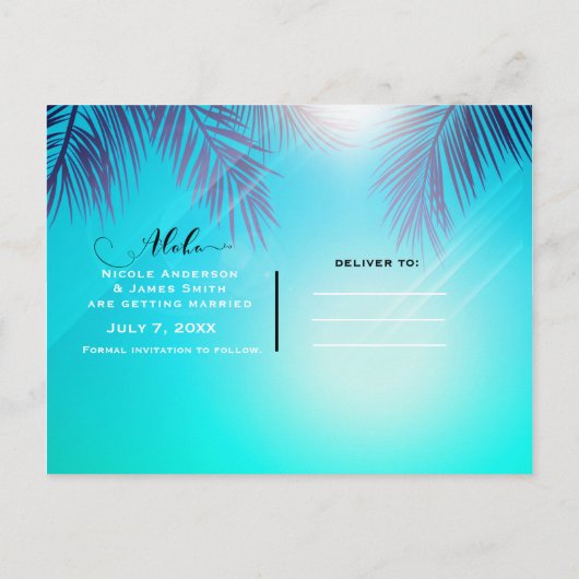 青いビーチパーティー 太陽の木の下の夏のフェスティバル 案内ポストカード (裏面)