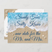 青いビーチ波の日付の変更 案内ポストカード (正面/裏面)