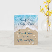 青いビーチ波サンキューカード カード (黄色い花)