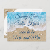 青いビーチ波日付の保存 案内ポストカード (正面/裏面)