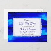 青いビーチ海をテーマにした結婚式の日付を保存 案内ポストカード (正面/裏面)