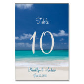 青いビーチ結婚式テーブルカードの座席表 テーブルナンバー (正面)