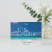 青いビーチ結婚式テーブル番号はがき ポストカード (スタンド正面)