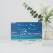 青いビーチ結婚式日付はがきを保存 案内ポストカード (スタンド正面)