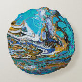 青いビーチ、川の水と石の抽象芸術アート ラウンドクッション (裏面)