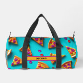 青いピザの模様、面白い名前か独自のテキスト ダッフルバッグ (裏面)