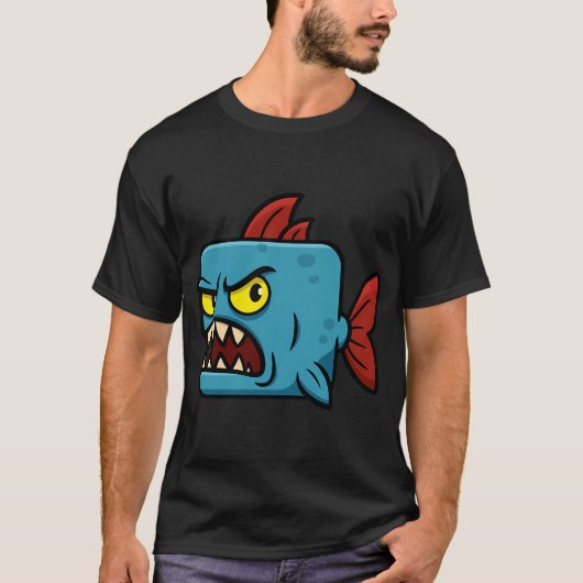 青いピラニアのスクエア Tシャツ (正面)