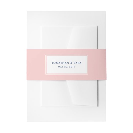 青いピンクおよびデニムエレガントな結婚式 招待状ベリーバンド (正面例)