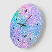 青いピンクおよび紫色色のフェイクなグリッター ラージ壁時計 (傾斜)