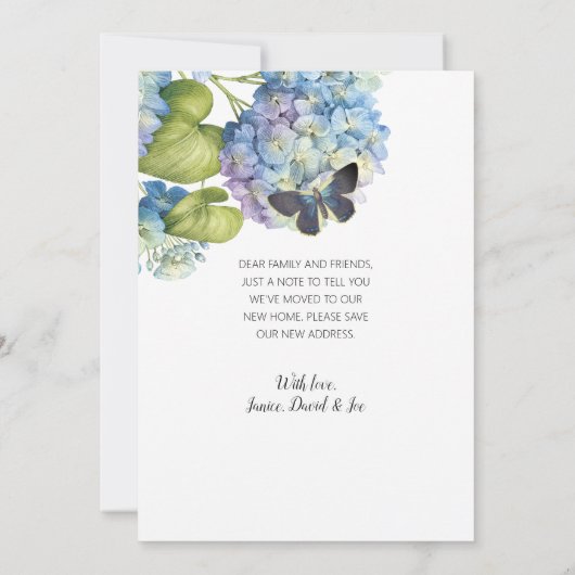 青いピンクかわいらしのアジロフローラチョウが動く 案内状 (裏面)