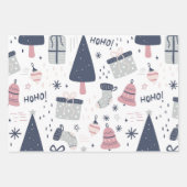 青いピンクと灰色のクリスマス ラッピングペーパーシート (正面2)