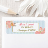 青いピンクと白のヴィンテージの鳥の戻りラベル ラベル (インサイチュ)