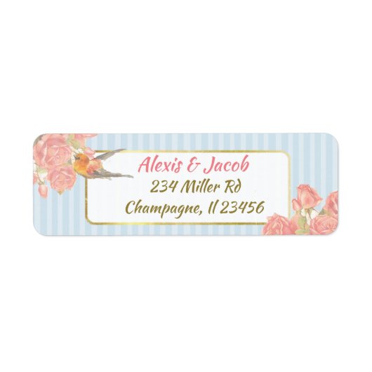 青いピンクと白のヴィンテージの鳥の戻りラベル ラベル (正面)