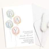 青いピンクと金ゴールドのベビーバルーン性別の表示 招待状