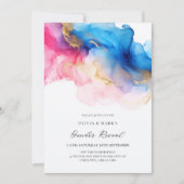 青いピンクと金ゴールド水色のベビー性別の表示 招待状 (正面)