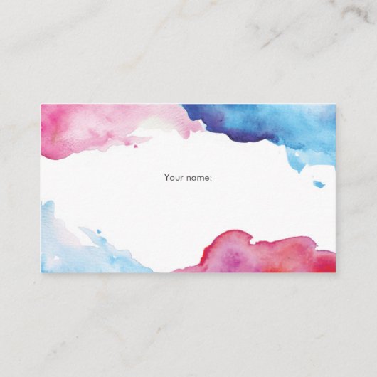 青いピンクのしぶきの水彩画のおむつのラッフルのチケット エンクロージャーカード (裏面)