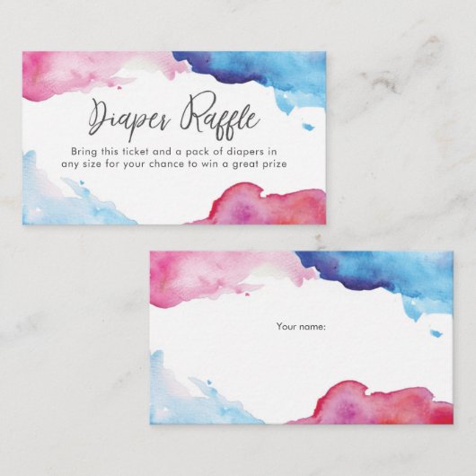 青いピンクのしぶきの水彩画のおむつのラッフルのチケット エンクロージャーカード (正面/裏面)