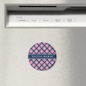 青いピンクのイカットモダンパターン(名前) マグネット (インサイチュ (食洗機))