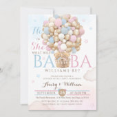 青いピンクのクマの気球ジェンダーが赤ちゃんのシャワーを明らかにする 招待状 (正面)